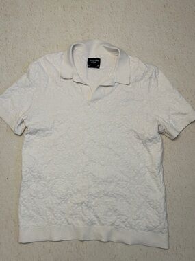 Abercrombie & Fitch White Textured Short-Sleeve Polo